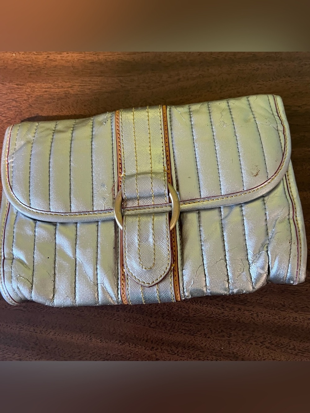 MZ Wallace Metallic Silver Quilted Women's Clutch